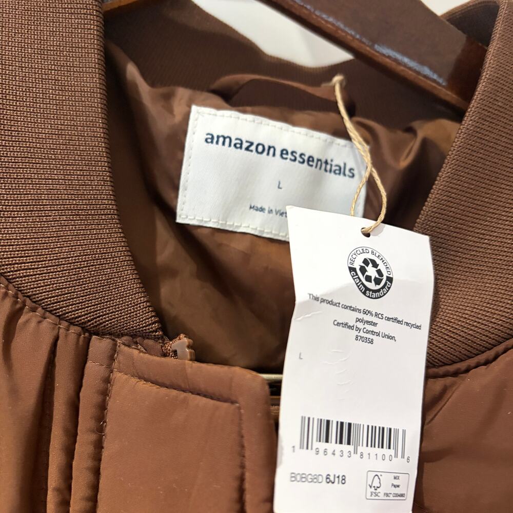 Amazon Essentials Women's Oversized Quilted Coat Size Large Brown NWT - Picture 3 of 8
